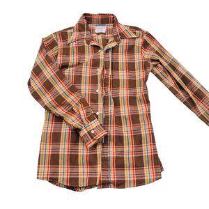 Vintage McGregor Mens Plaid Button-Up Shirt Size 18 Brown‎ Orange